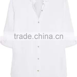 Outdoor Autumn Women White Cotton Shirt Customized thumbnail-3