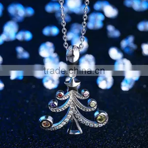 New Arrival Christmas Gifts Handmade Half Pave Setting Christmas Tree 925 Sterling Silver Pendant for Girls ,ladys thumbnail-1