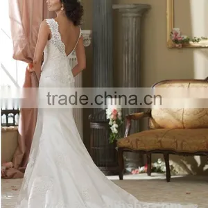 White Lace Mermaid off Shoulder High Neck Sexy Low Back Wedding Dress thumbnail-2