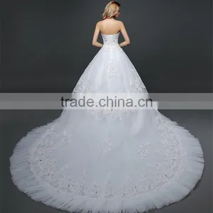 Sexy Bandeau Lace Beaded Cream Crepe Ruffles Weding Dress Pleated Corset Bodice Luxury Bridal Dress thumbnail-2