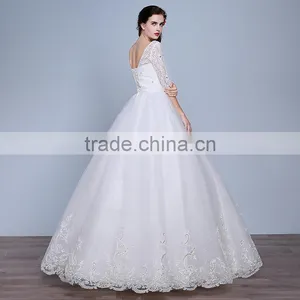 MGOO Elegant China Custom Made Wedding Dress Ballgown For Bridal Half Sleeves White Embroidery Dress thumbnail-4