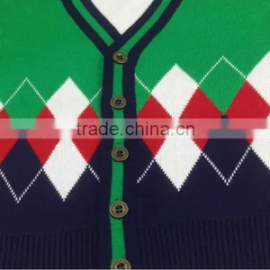 Custom Boys Kids V-neck Button-down Diamond Argle Cotton Cardigan Sweaters thumbnail-5
