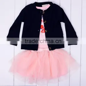 3PCS Children Kids Lovely Cute Outfit Set Long Sleeve Cardigan + T-Shirt + Tulle Skirt 20147 thumbnail-1