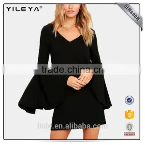 New Lastest Design Ladies Dress Long Sleeve Vintage v Neck Sleeve Autumn Dress Casual Dress thumbnail-1