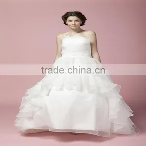 Ball Gown Bridal Dress Bowl Gown Straight Neck Straplesss Front Opened Ruffle Wedding Dress AS27702 thumbnail-1
