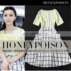 2014 Hot Selling Short Sleeve Grid New Style Dress thumbnail-1