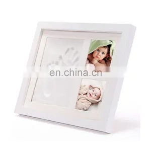 Solid Wood Newborn Baby Handprint and Footprint Inkpad Clay Display With 2 Photo Frames Kit for Keepsake thumbnail-1