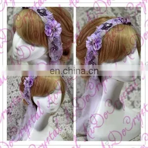 Aidocrystal Lilac Lace Flower Headband,rhinestone Headpiece Bridal Hair Piece Fascinators thumbnail-4