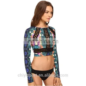 2017 OEM Rash Guard for Womens Long Sleeves Sportswear Swimsuits Sublimation Print Rashguard Top thumbnail-3