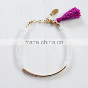 2015 Fashion New White Crystal Beads Bracelet Tassel Charm Bracelet With Brass Tube thumbnail-5
