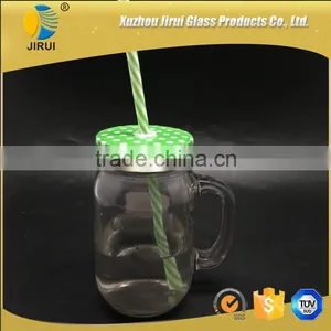 15oz Clear Glass Mason Jar With Lid and Straw thumbnail-1