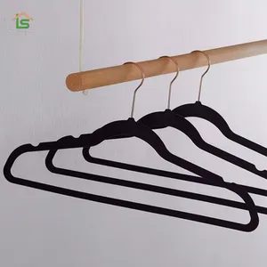 Hot Custom Anti Slip Notched Flocked Hangers Felt Velvet Hanger For Clothing thumbnail-1