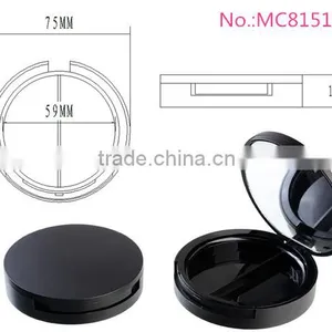 MC8151-2 Empty Round Matte Black Plastic Cosmetic Powder Case thumbnail-1