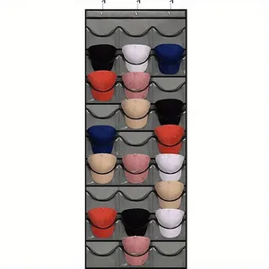 Hat Organizer Racks for Baseball Caps, Visible Hat Holder Rack for Wall Door With 3 Hooks, 27 Deep Pockets thumbnail-3