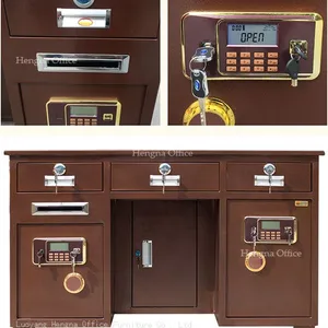 Steel Office Desk With Integrated Digital Safe for Executive Room; Heavy Duty Metal Frame for High-Security Document Storage thumbnail-1