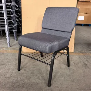 Heavy Duty High Quality Steel Frame Comfortable Padded Commercial Gray Modern Church Chair thumbnail-4