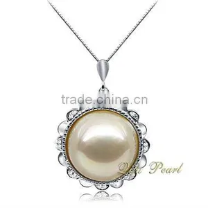 Fashion Sterling Silver Pendant With Mabe Pearl and CZ thumbnail-1