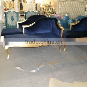 Royalblue Velvet Gold Frame Lounge Chaise XY2869A thumbnail-5
