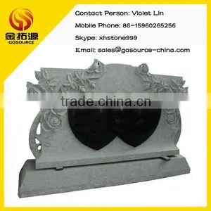 Double Heart Flower Carving Tombstone Headstone thumbnail-1