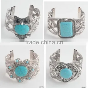 Large Turquoise Antique Silver Textured Wide Cuff Bangle thumbnail-1