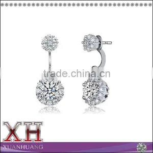 Sterling Silver Cubic Zirconia Drop Earrings With Curved Bridge thumbnail-1