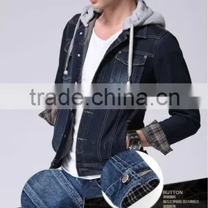 Denim Jacket Shop Fashion Plain Zipper Men's Denim Jacket With Fleece Hoody thumbnail-4