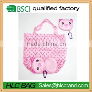 HL-PB185 Custom Reusable Shopping Tote Bag - Folded Into a Piggy Face - Pink thumbnail-1