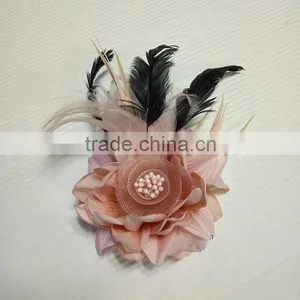 Colorful Artificial Fabric and Feather Flower Brooch thumbnail-4