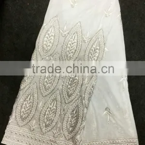 Fancy White Embroidered New Velvet Lace for Wedding Dress Sequined Africa Lace Fabric thumbnail-1