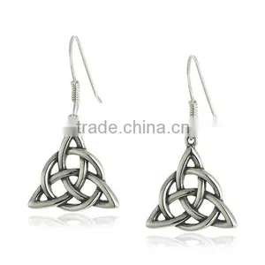 Sterling Silver Celtic Knot Triangle Drop Jewelry Fashion Earrings thumbnail-1