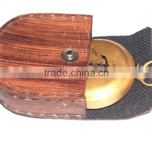 Antique Brass Maritime Gift - Push Button Nautical Compass With Leather Case 13500 thumbnail-6