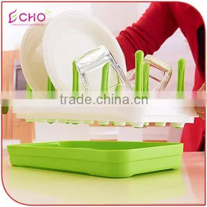 Kitchen Tableware Plastic Rectangle Green Draining Dish Rack for Water Cups and Saucers Holder thumbnail-1