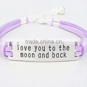 Custom Logo Love You To The Moon And Back Stainless Steel Charm Bracelet Bar thumbnail-2