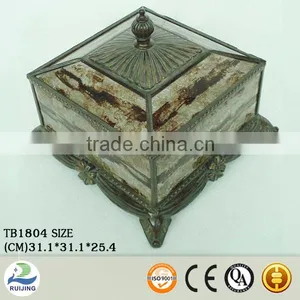 Glass and Metal Antique Brass Jewelry Box thumbnail-1