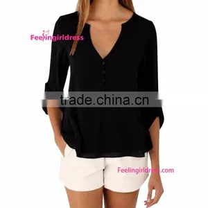 Latest Styles Office Wear Fashion Cutting Blouse for Ladies thumbnail-1