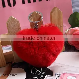 10cm Rabbit Fur Heart Shape Ball PomPom Cell Phone Car Fur Key Chain thumbnail-3