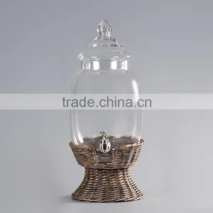 Large Glass Beverage Dispenser With Willow Base and Spigot thumbnail-1