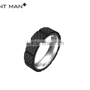 Men's Jewelry 6mm Black Carbon Fiber Ring Tungsten Carbide Ring Band thumbnail-1