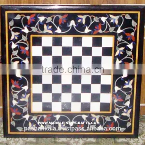 Chess Design Marble Pietra Dura Table Top thumbnail-1