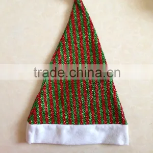 Wholesale Unique Design Green and Red Stripes Christmas Decorated Santa Hat thumbnail-1