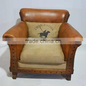 Aged Leather Brown Armchair Charleston,Leather Sofa thumbnail-1