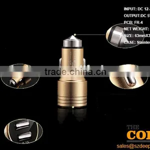 I2 Two USB Port Car Charger,2 Port Car Charger,cheap Car Usb Charger,metal Car Charger, Stainless Steel Auto Charger thumbnail-1