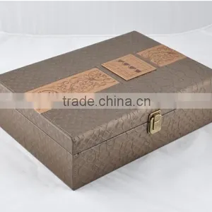 Chinese Factories Wholesale Custom High-grade PU Leather Wine Box, Deep Coffee Color Storage Box thumbnail-1