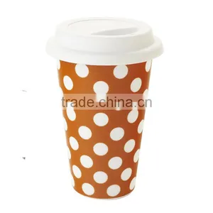 Porcelain Double Wall Thermal Coffee Tumbler With Polka Dots thumbnail-1