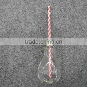 Transparent Bulb Shape Glass Dringking Bottle With Straw thumbnail-1