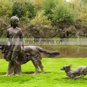 Bronze Boy Play With Dog Statue thumbnail-1