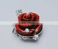 Wholesale 30-40mm Red Chinese Rose Flower Shape Coral Pendant With Diamond thumbnail-1