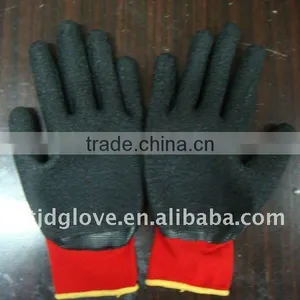 Welding Latex Gloves . 13G Red Nylon With Palm Coated Black Crinkle Latex Gloves , Knit Wrist Working Safety Gloves thumbnail-1