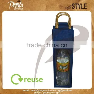 Exclusive Wine Bags- Made From Coated Nylon With Wooden D Shape Cane Handle thumbnail-1