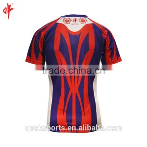 Navy Blue / Red Rugby Jersey Custom Made Sublimation Rugby Football Shirt thumbnail-3